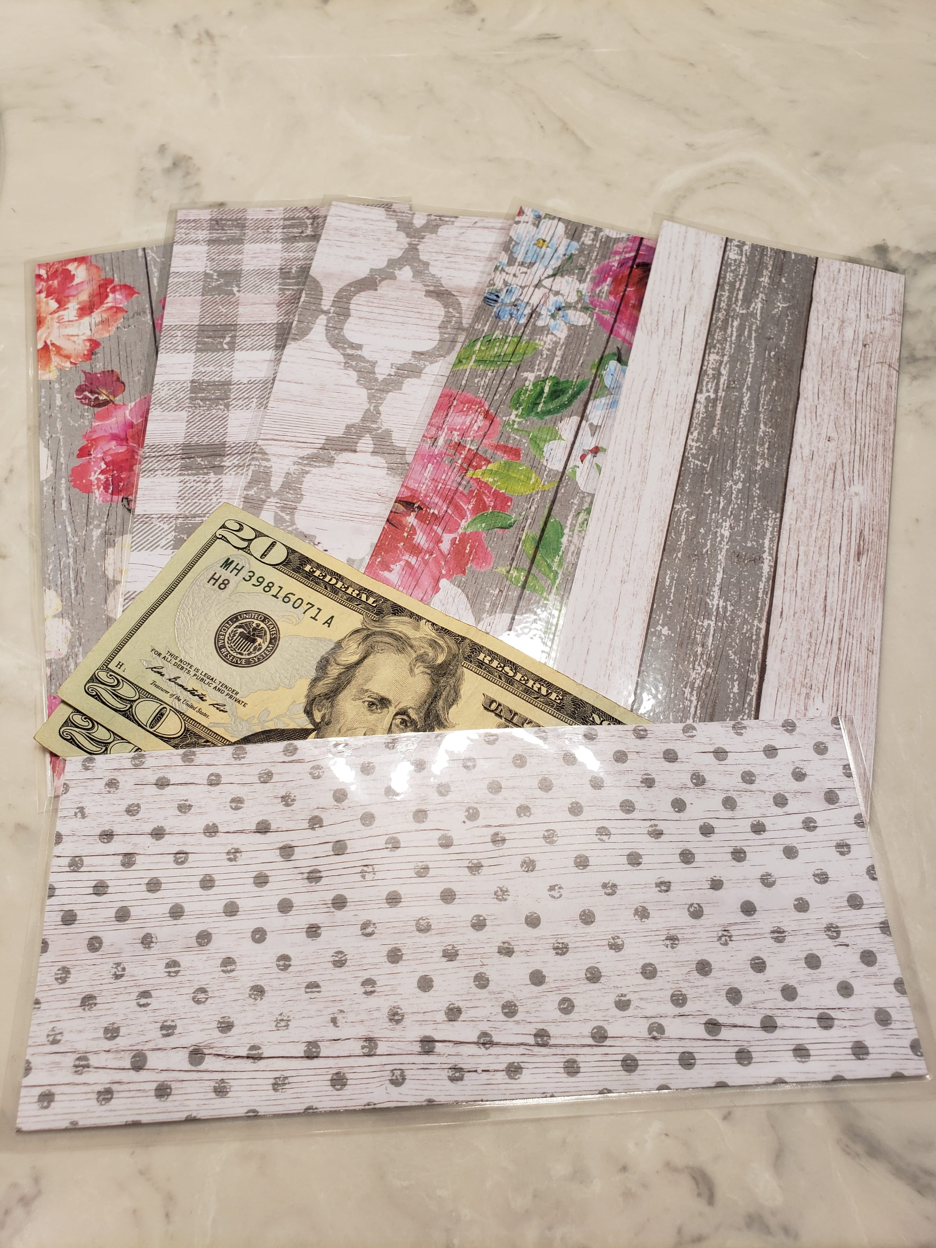 Laminated cash envelopes | set of 6| Barnwood Pretty 2 Gray | Dave Ramsey inspired