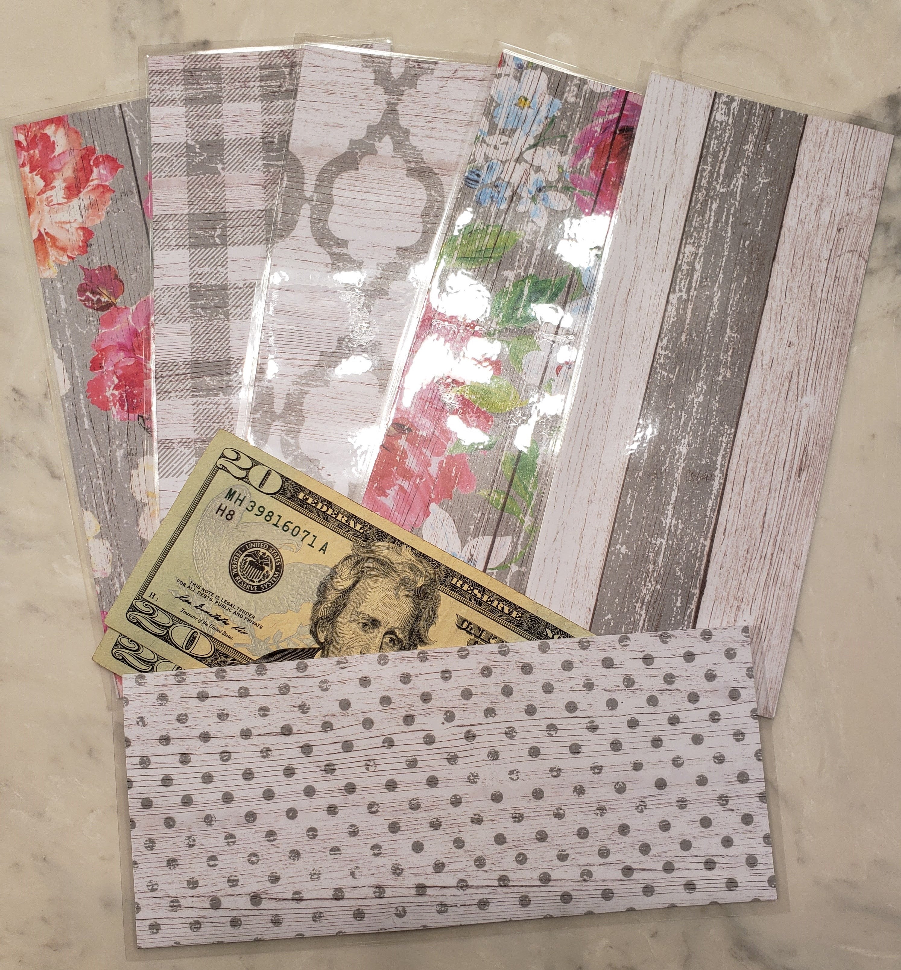 Laminated cash envelopes | set of 6| Barnwood Pretty 2 Gray | Dave Ramsey inspired