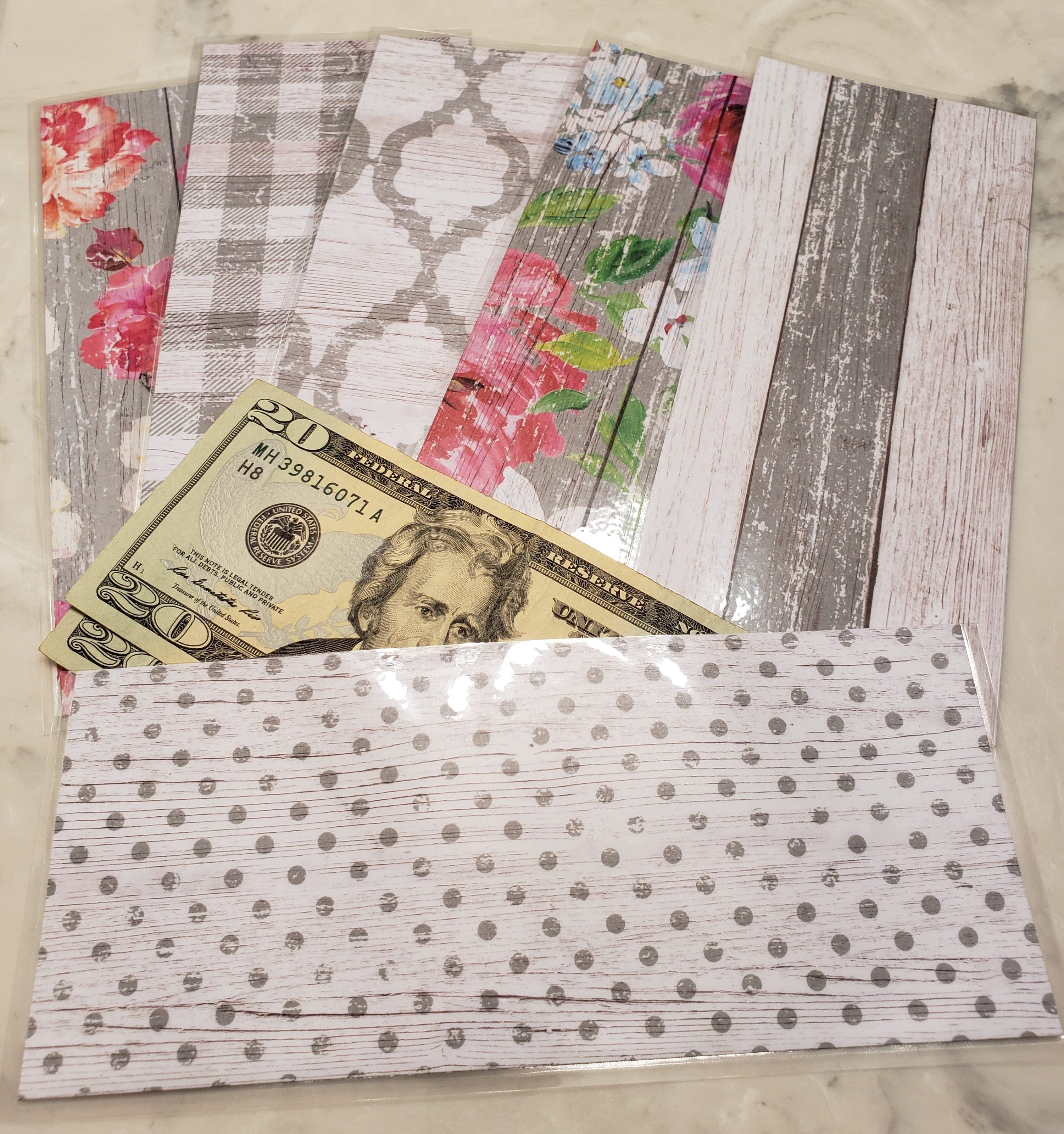 Laminated cash envelopes | set of 6| Barnwood Pretty 2 Gray | Dave Ramsey inspired