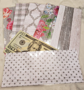 Laminated cash envelopes | set of 6| Barnwood Pretty 2 Gray | Dave Ramsey inspired