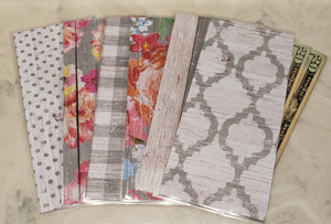 Laminated cash envelopes | set of 6| Barnwood Pretty 2 Gray | Dave Ramsey inspired