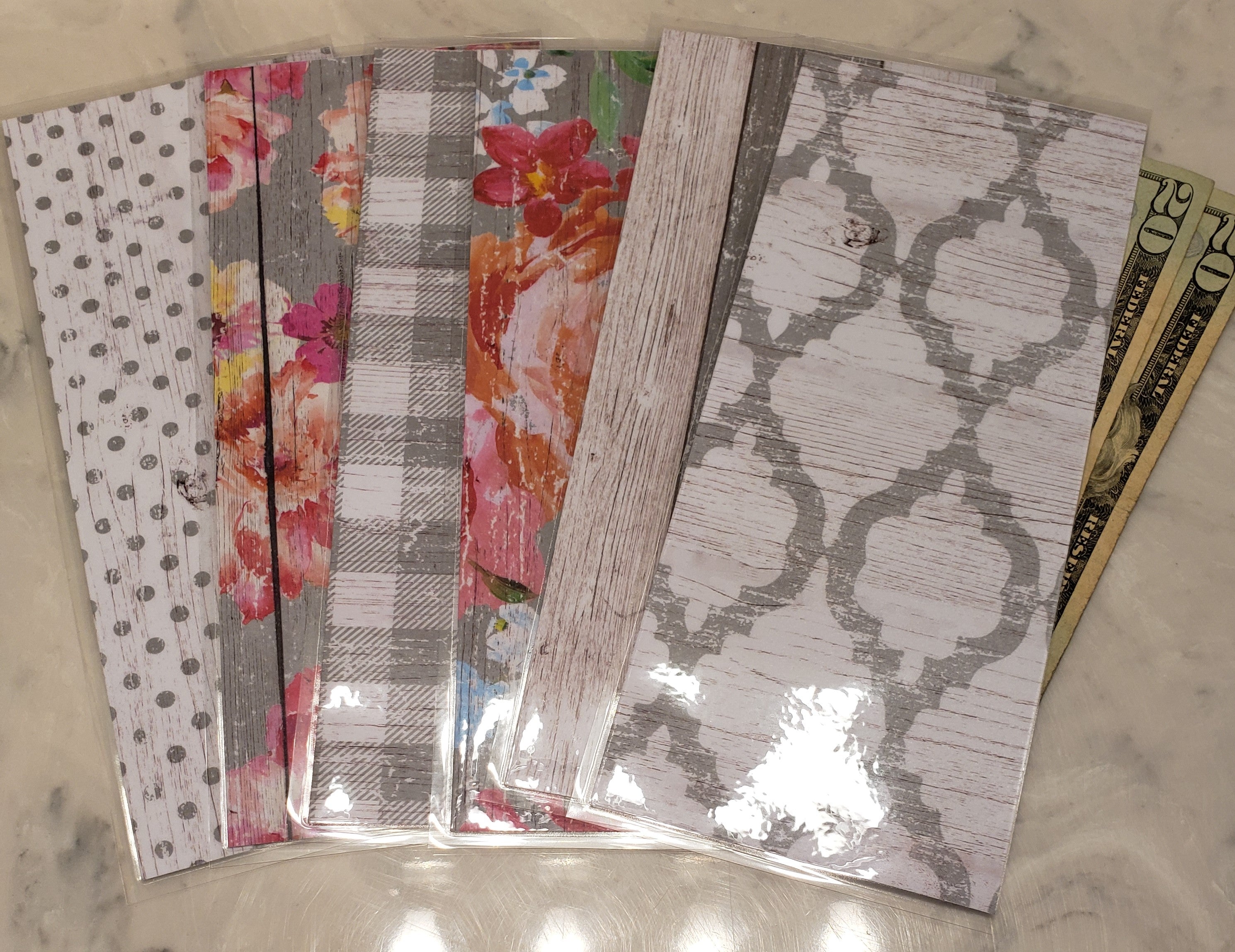 Laminated cash envelopes | set of 6| Barnwood Pretty 2 Gray | Dave Ramsey inspired