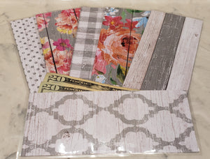 Laminated cash envelopes | set of 6| Barnwood Pretty 2 Gray | Dave Ramsey inspired