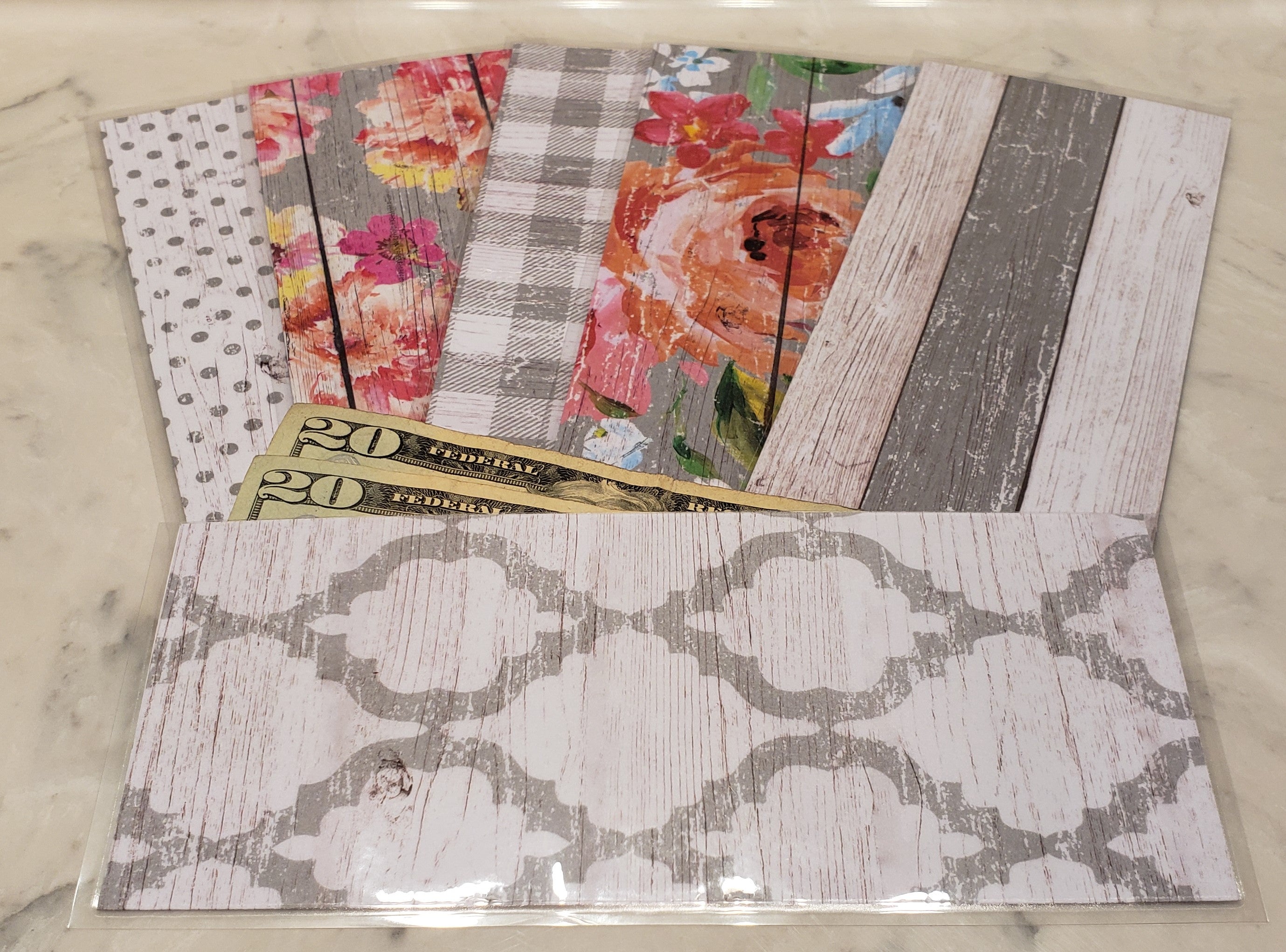 Laminated cash envelopes | set of 6| Barnwood Pretty 2 Gray | Dave Ramsey inspired