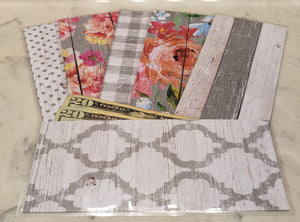 Laminated cash envelopes | set of 6| Barnwood Pretty 2 Gray | Dave Ramsey inspired