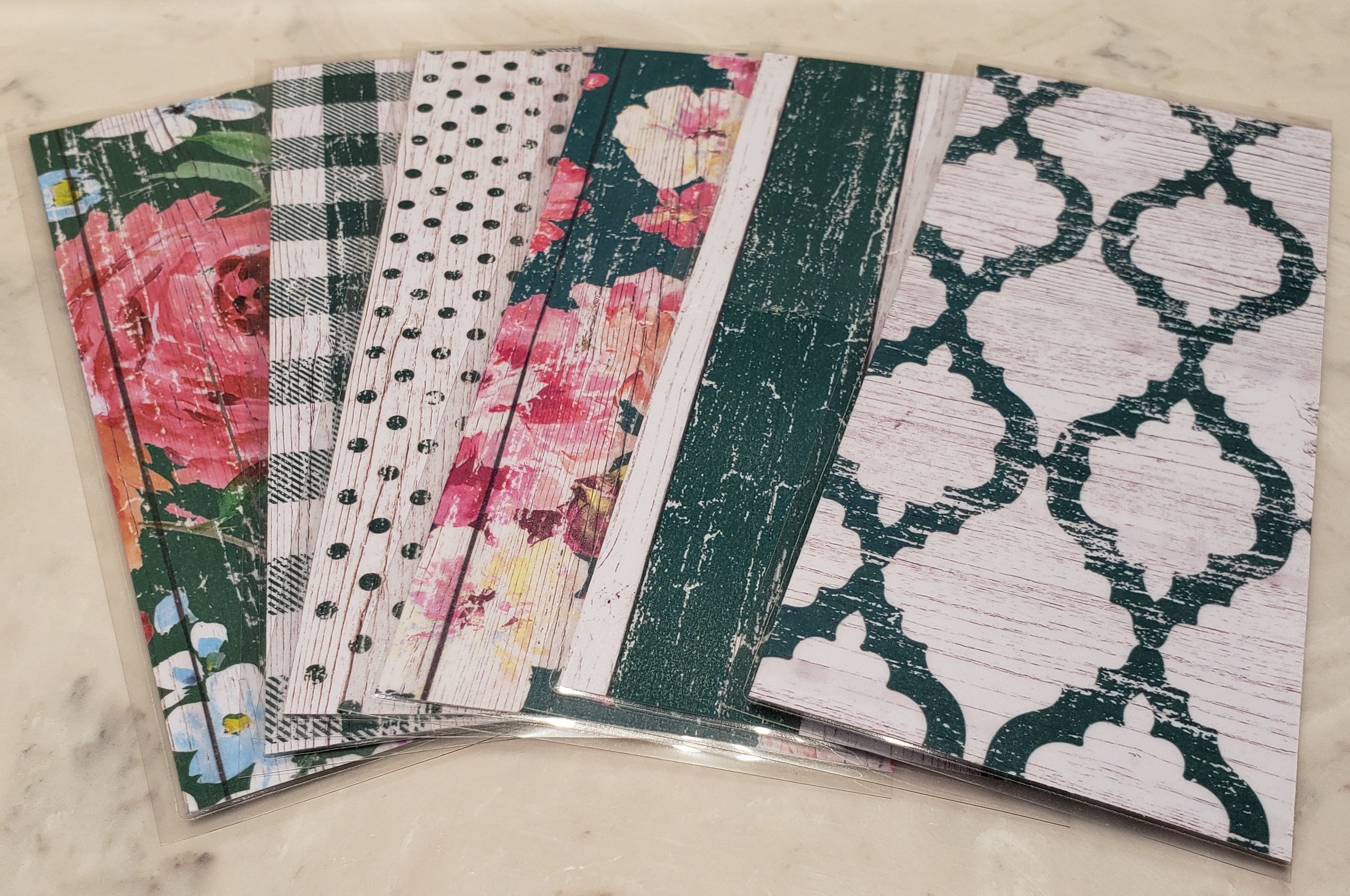 Laminated cash envelopes | set of 6| Barnwood Pretty 2 Green | Dave Ramsey inspired