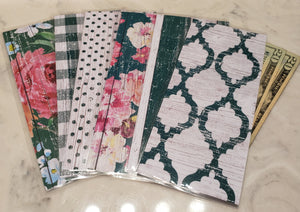 Laminated cash envelopes | set of 6| Barnwood Pretty 2 Green | Dave Ramsey inspired