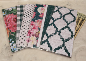 Laminated cash envelopes | set of 6| Barnwood Pretty 2 Green | Dave Ramsey inspired