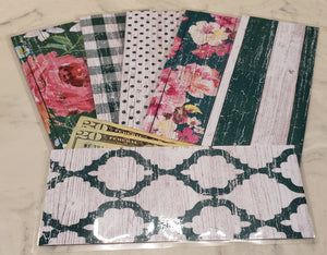 Laminated cash envelopes | set of 6| Barnwood Pretty 2 Green | Dave Ramsey inspired