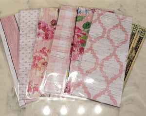 Laminated cash envelopes | set of 6| Barnwood Pretty 2 Light Pink | Dave Ramsey inspired