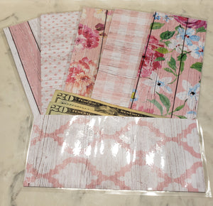 Laminated cash envelopes | set of 6| Barnwood Pretty 2 Light Pink | Dave Ramsey inspired