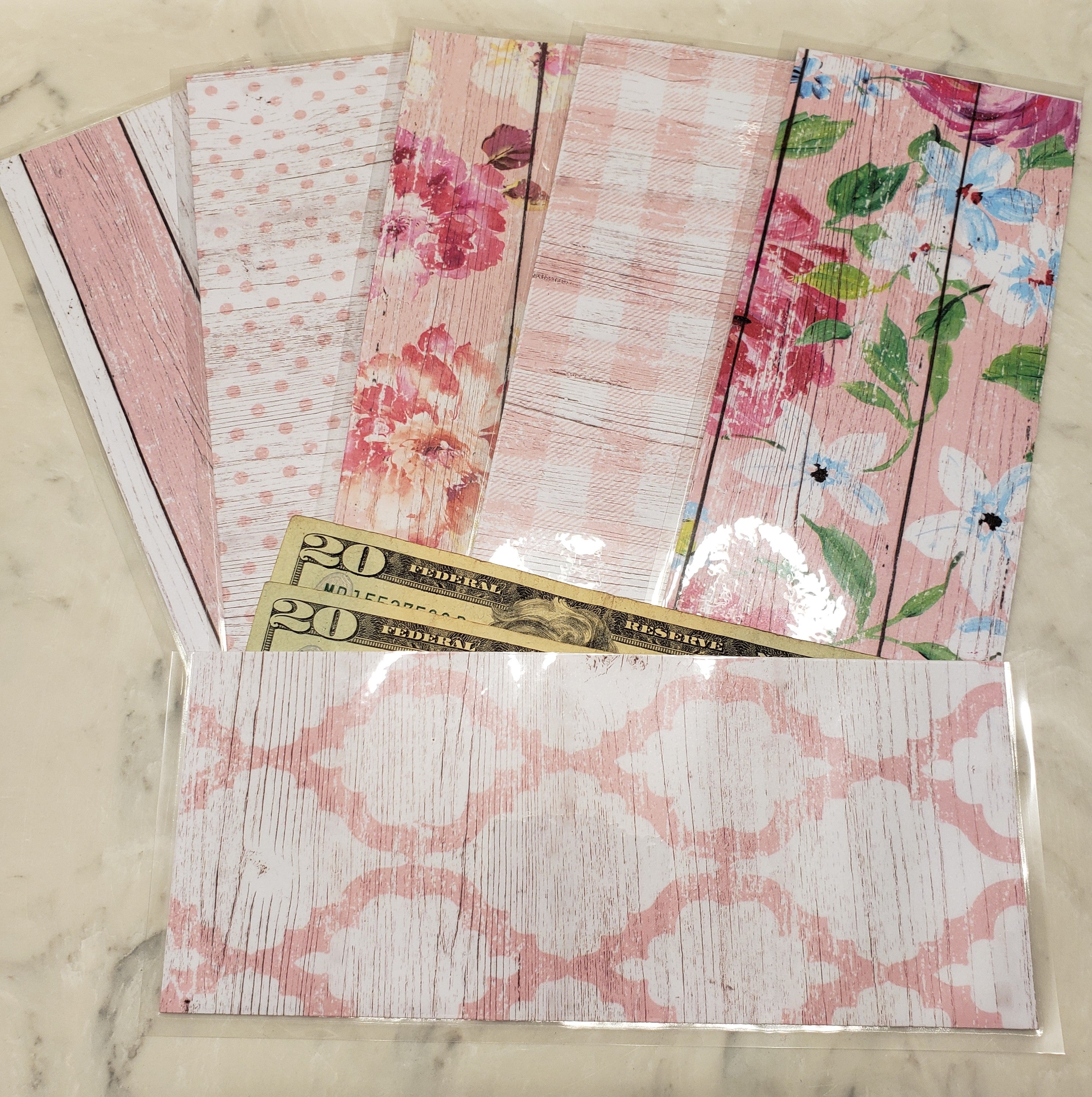 Laminated cash envelopes | set of 6| Barnwood Pretty 2 Light Pink | Dave Ramsey inspired
