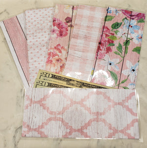 Laminated cash envelopes | set of 6| Barnwood Pretty 2 Light Pink | Dave Ramsey inspired
