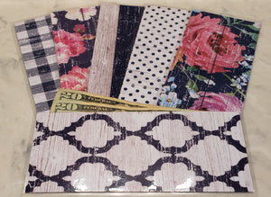 Laminated cash envelopes | set of 6| Barnwood Pretty 2 Navy | Dave Ramsey inspired