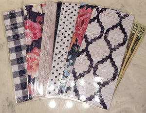 Laminated cash envelopes | set of 6| Barnwood Pretty 2 Navy | Dave Ramsey inspired