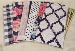 Laminated cash envelopes | set of 6| Barnwood Pretty 2 Navy | Dave Ramsey inspired