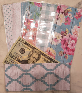 Laminated cash envelopes | set of 6| Barnwood Pretty 2 Teal | Dave Ramsey inspired