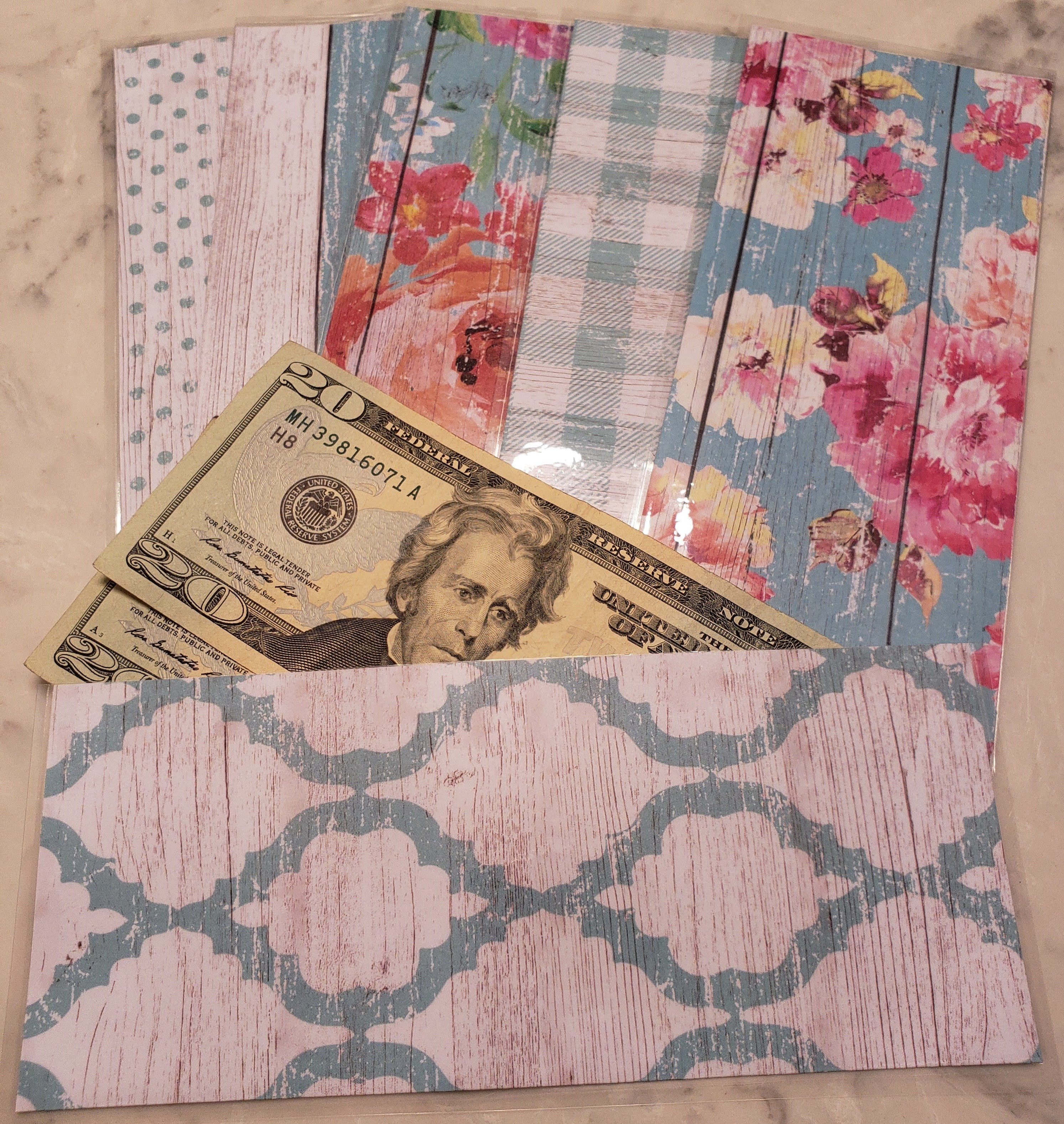 Laminated cash envelopes | set of 6| Barnwood Pretty 2 Teal | Dave Ramsey inspired