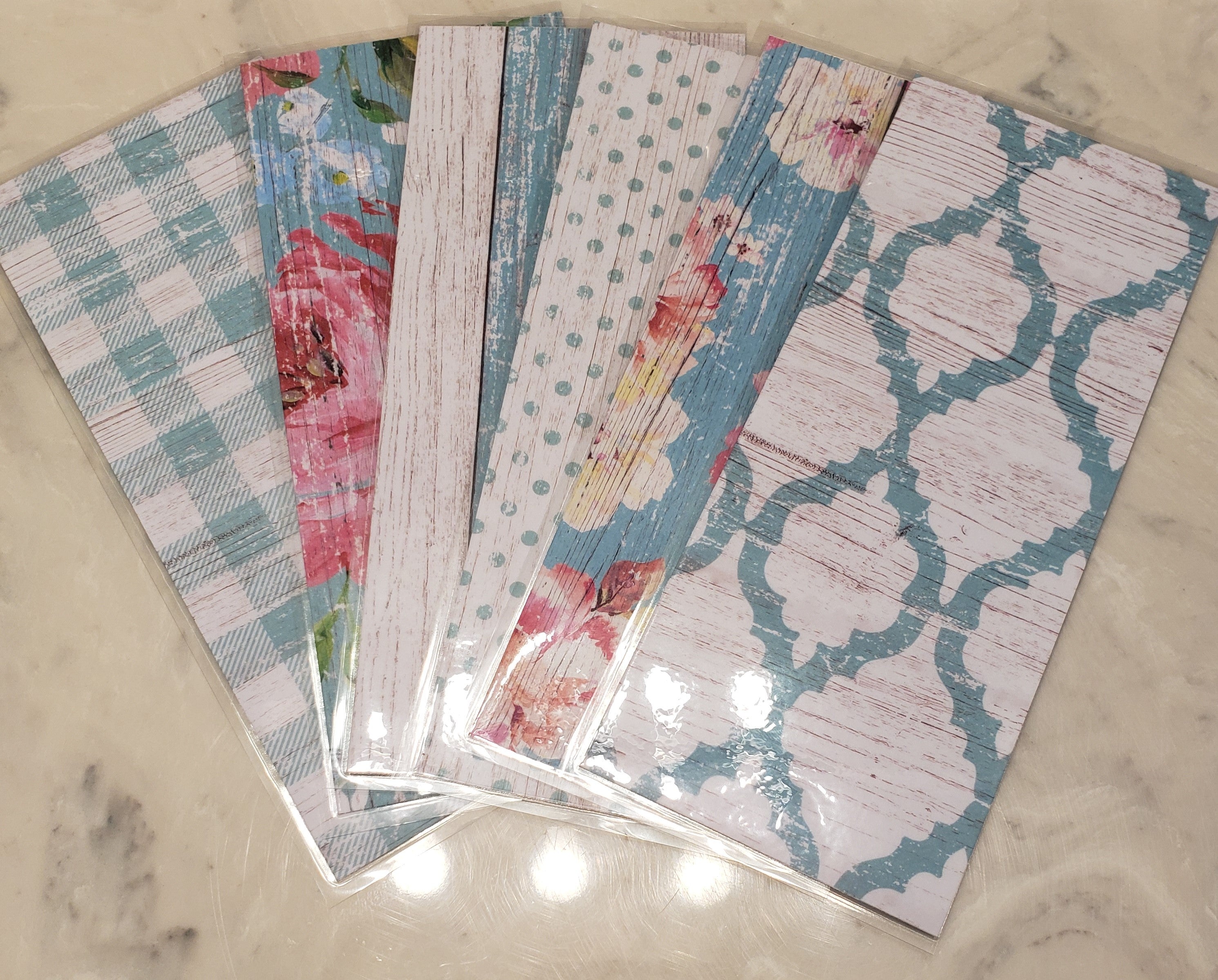 Laminated cash envelopes | set of 6| Barnwood Pretty 2 Teal | Dave Ramsey inspired