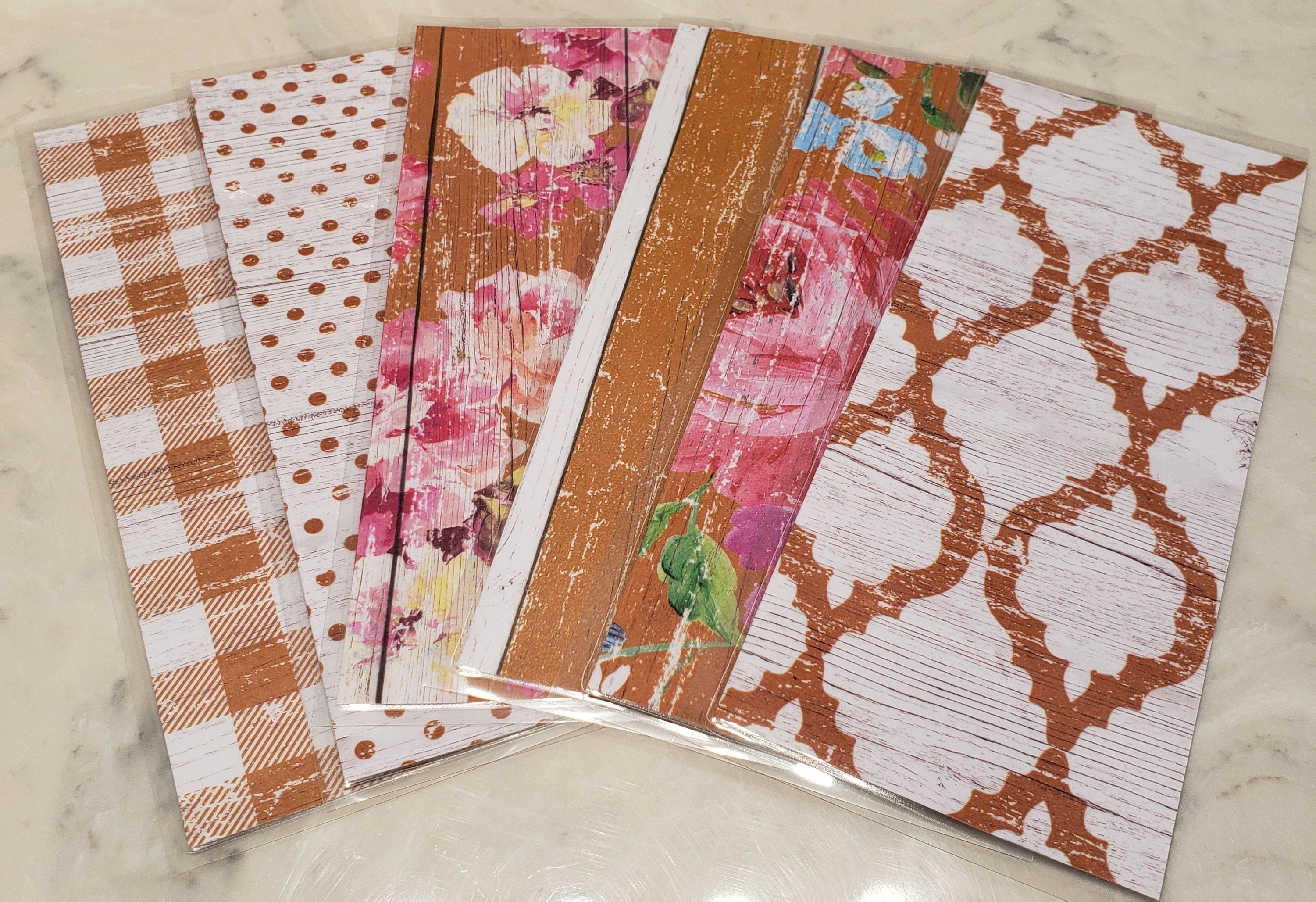 Laminated cash envelopes | set of 6| Barnwood Pretty 2 Tan | Dave Ramsey inspired