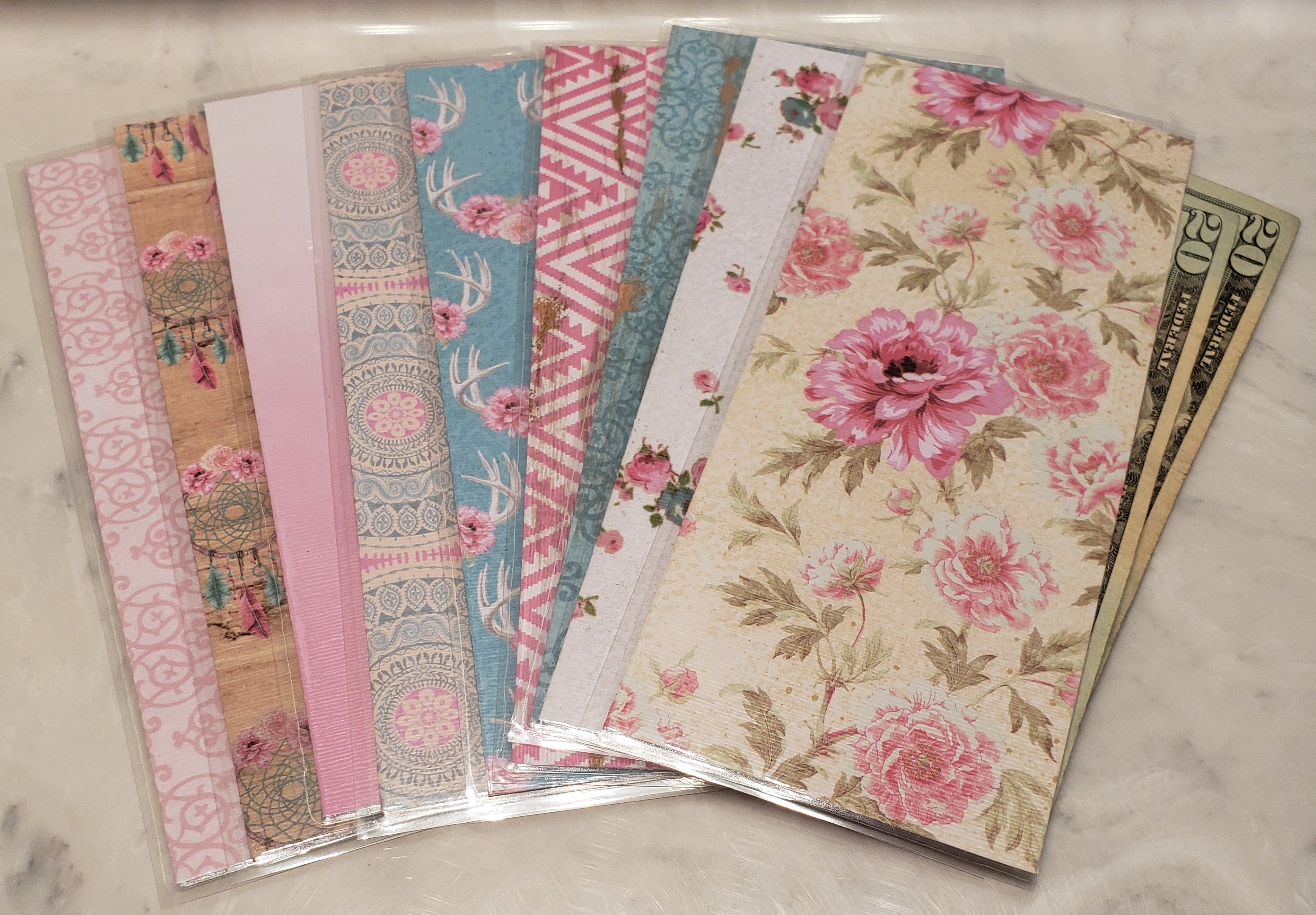 Laminated cash envelopes | set of 10 | Boho Vibes Pink | Dave Ramsey inspired