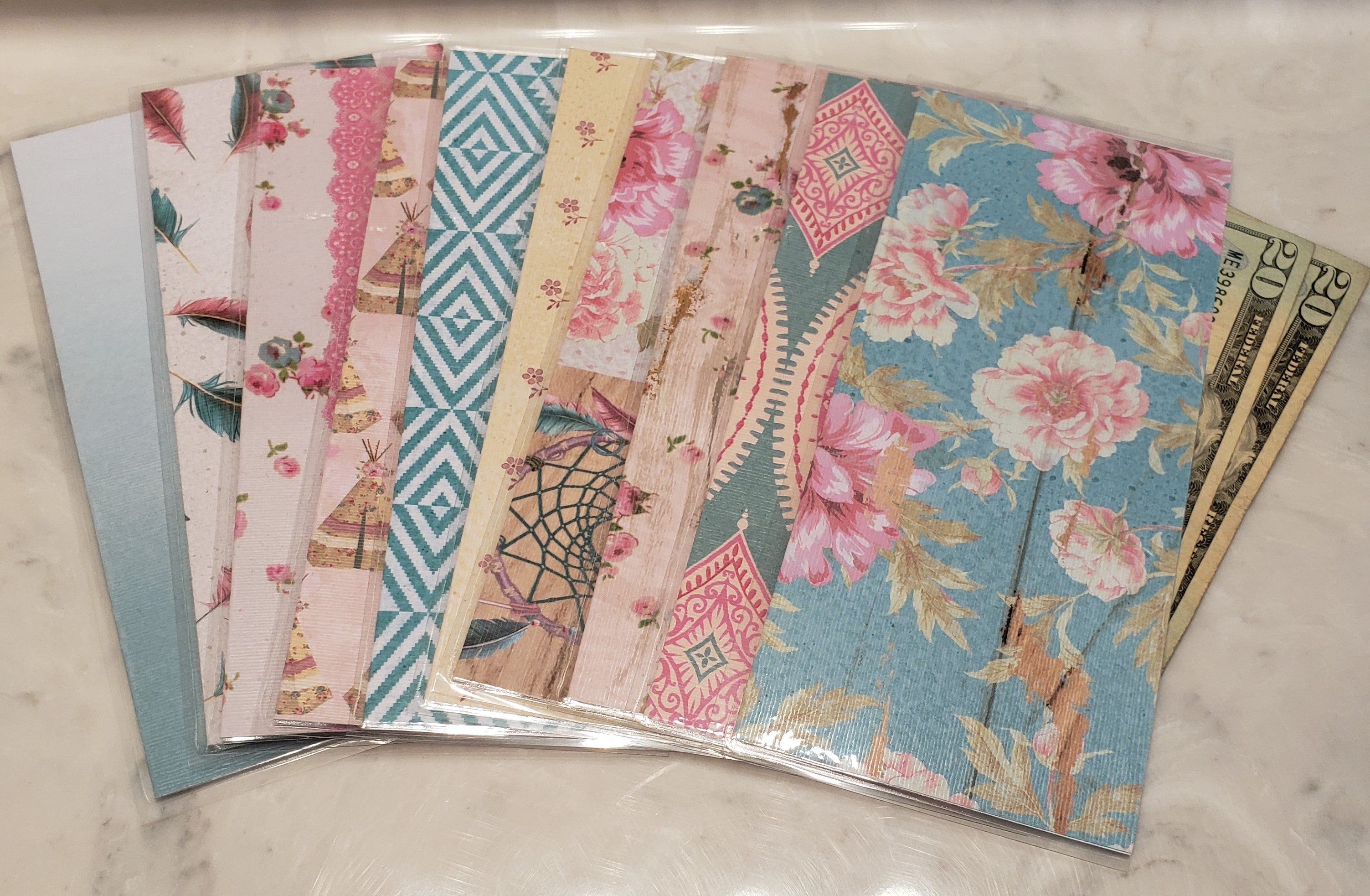 Laminated cash envelopes | set of 10 | Boho Vibes Teal | Dave Ramsey inspired