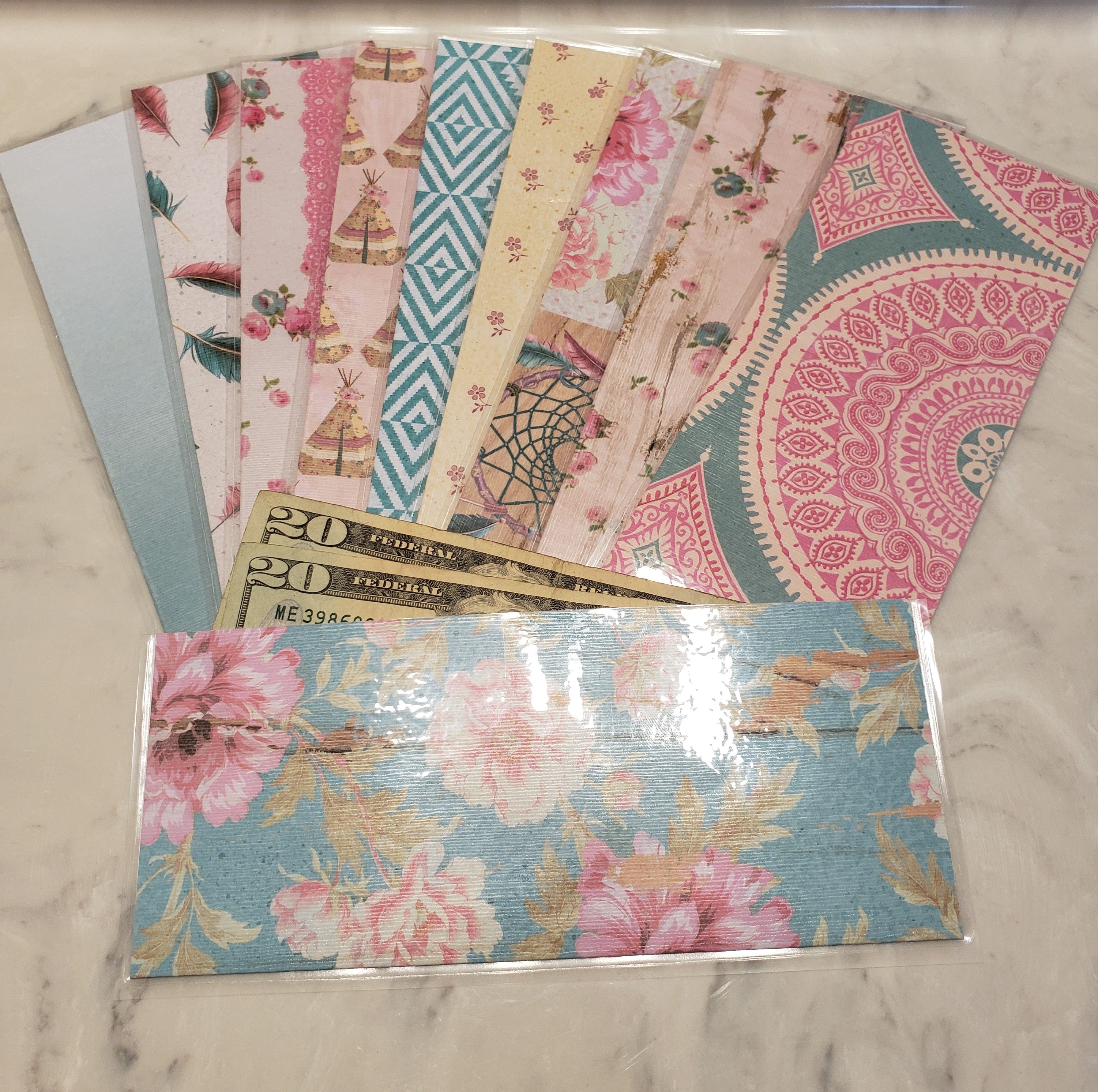 Laminated cash envelopes | set of 10 | Boho Vibes Teal | Dave Ramsey inspired