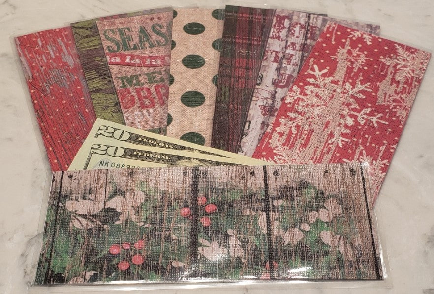 Laminated cash envelopes | set of 8| Pine St. Square Christmas Mistletoe  | Dave Ramsey inspired