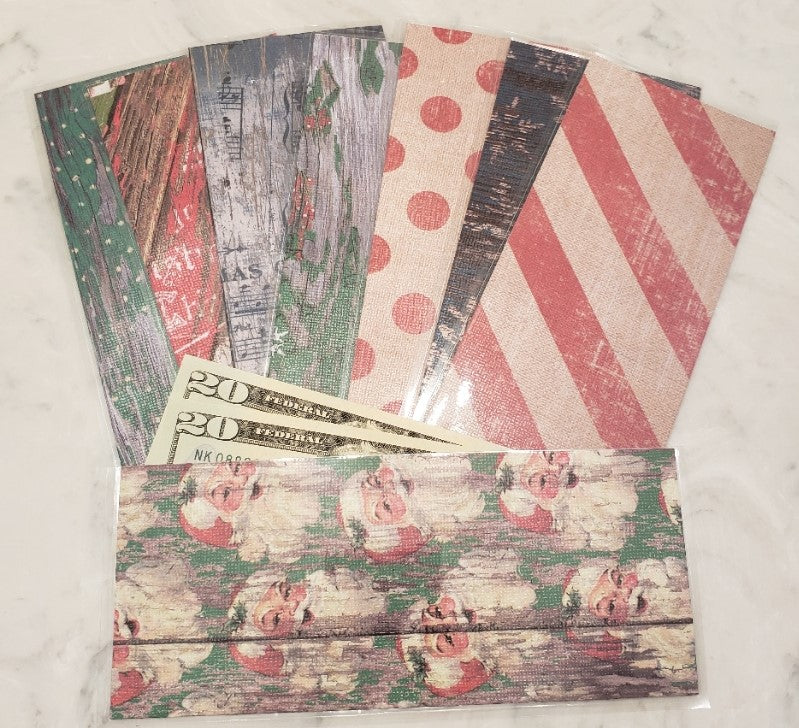 Laminated cash envelopes | set of 8| Pine St. Square Christmas Santa  | Dave Ramsey inspired