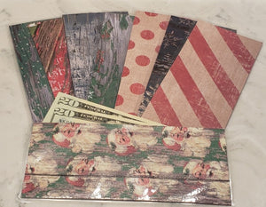 Laminated cash envelopes | set of 8| Pine St. Square Christmas Santa  | Dave Ramsey inspired
