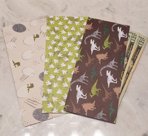 Laminated cash envelopes | set of 3| Children's Give Save Spend | Dinosaurs Green Large Prints | Dave Ramsey inspired