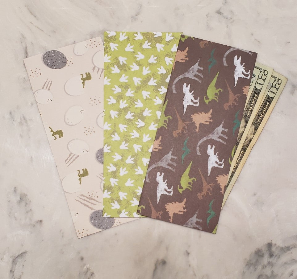 Laminated cash envelopes | set of 3| Children's Give Save Spend | Dinosaurs Green Large Prints | Dave Ramsey inspired