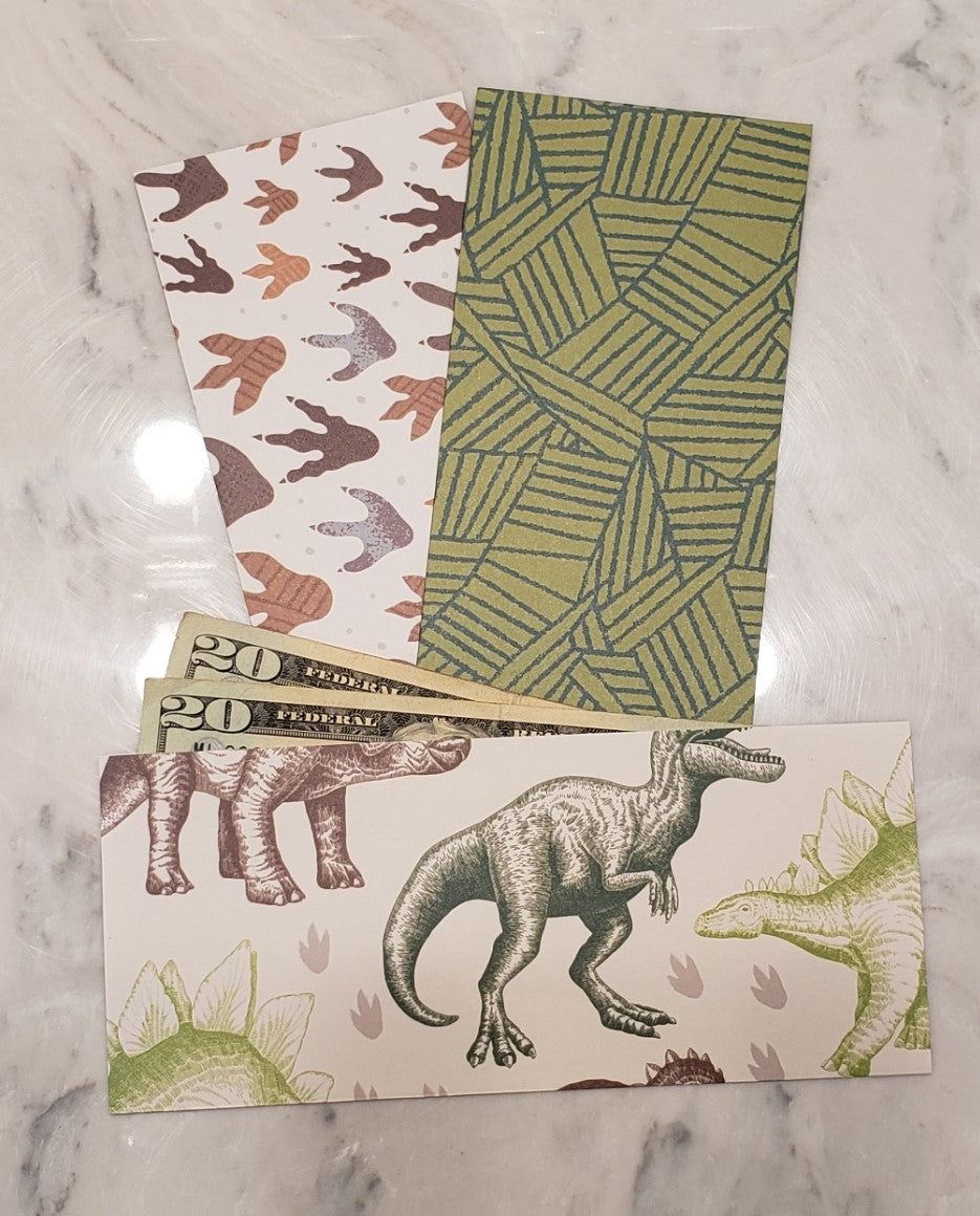 Laminated cash envelopes | set of 3| Children's Give Save Spend | Dinosaurs Green Large Prints | Dave Ramsey inspired