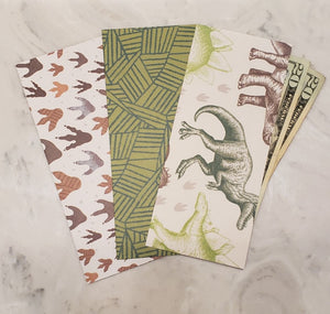 Laminated cash envelopes | set of 3| Children's Give Save Spend | Dinosaurs Green Large Prints | Dave Ramsey inspired