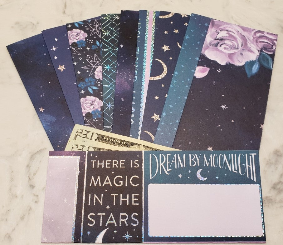 Laminated cash envelopes | set of 10 | Moon Flower Magic Dream by Moonlight | Dave Ramsey inspired