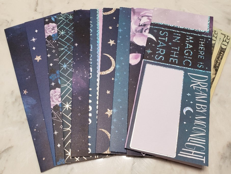 Laminated cash envelopes | set of 10 | Moon Flower Magic Dream by Moonlight | Dave Ramsey inspired