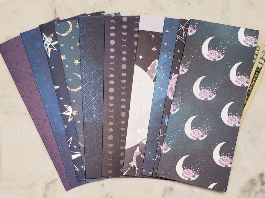 Laminated cash envelopes | set of 10 | Moon Flower Magic Moon | Dave Ramsey inspired