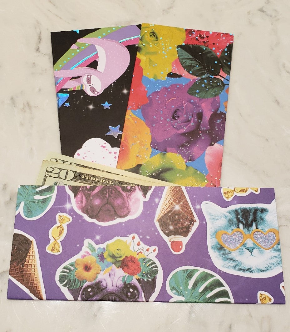 Laminated cash envelopes | set of 3| Children's Give Save Spend | Rainbows & Animals Cats Dogs & Sloth  | Dave Ramsey inspired