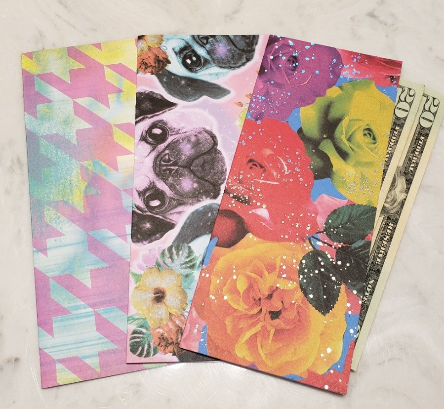 Laminated cash envelopes | set of 3| Children's Give Save Spend | Rainbows & Animals French Bulldog | Dave Ramsey inspired