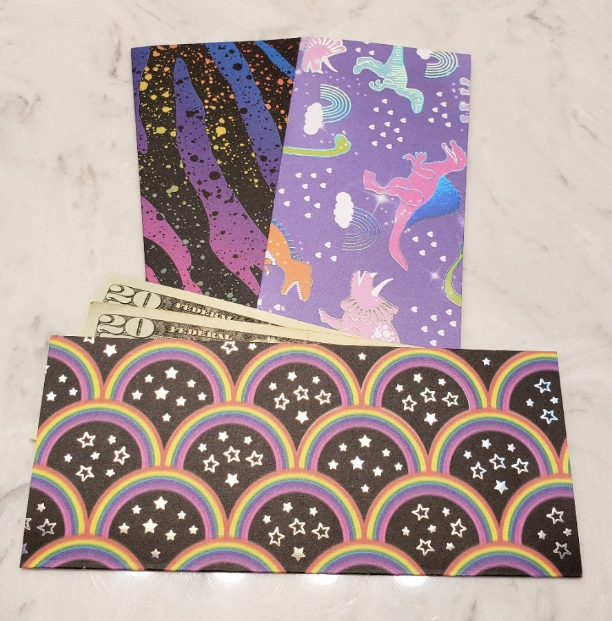 Laminated cash envelopes | set of 3| Children's Give Save Spend | Rainbows & Animals Dinosaurs  | Dave Ramsey inspired