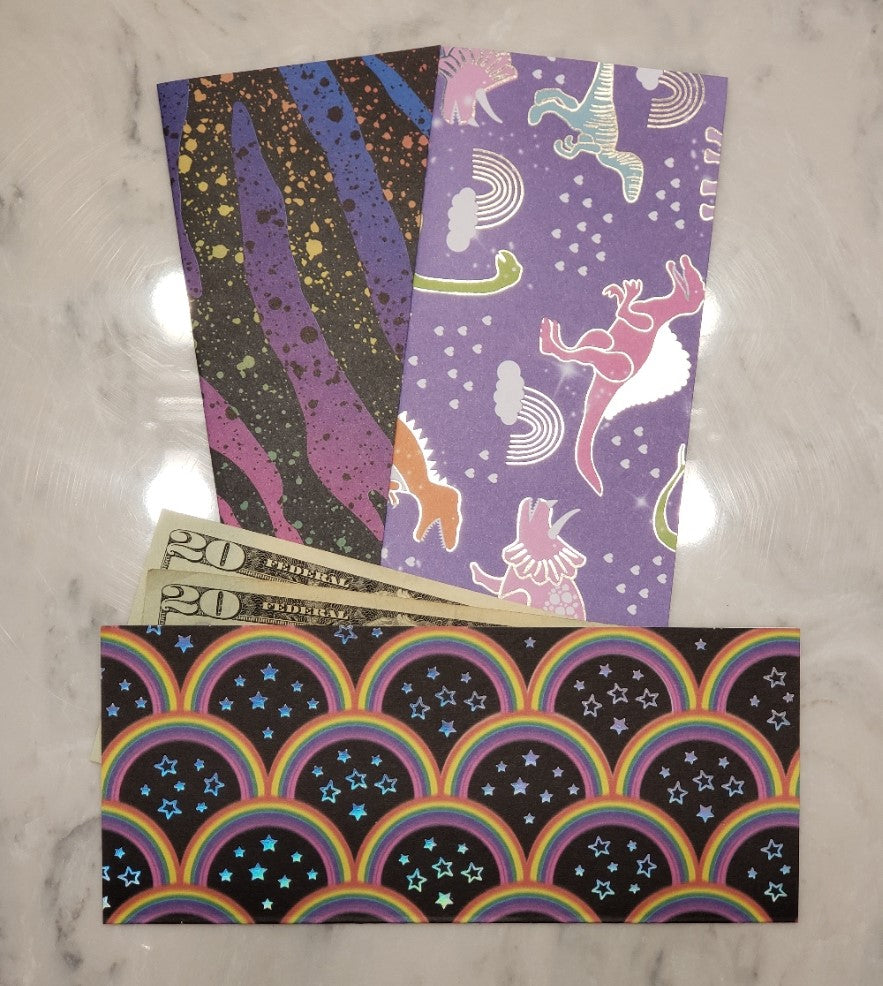 Laminated cash envelopes | set of 3| Children's Give Save Spend | Rainbows & Animals Dinosaurs  | Dave Ramsey inspired