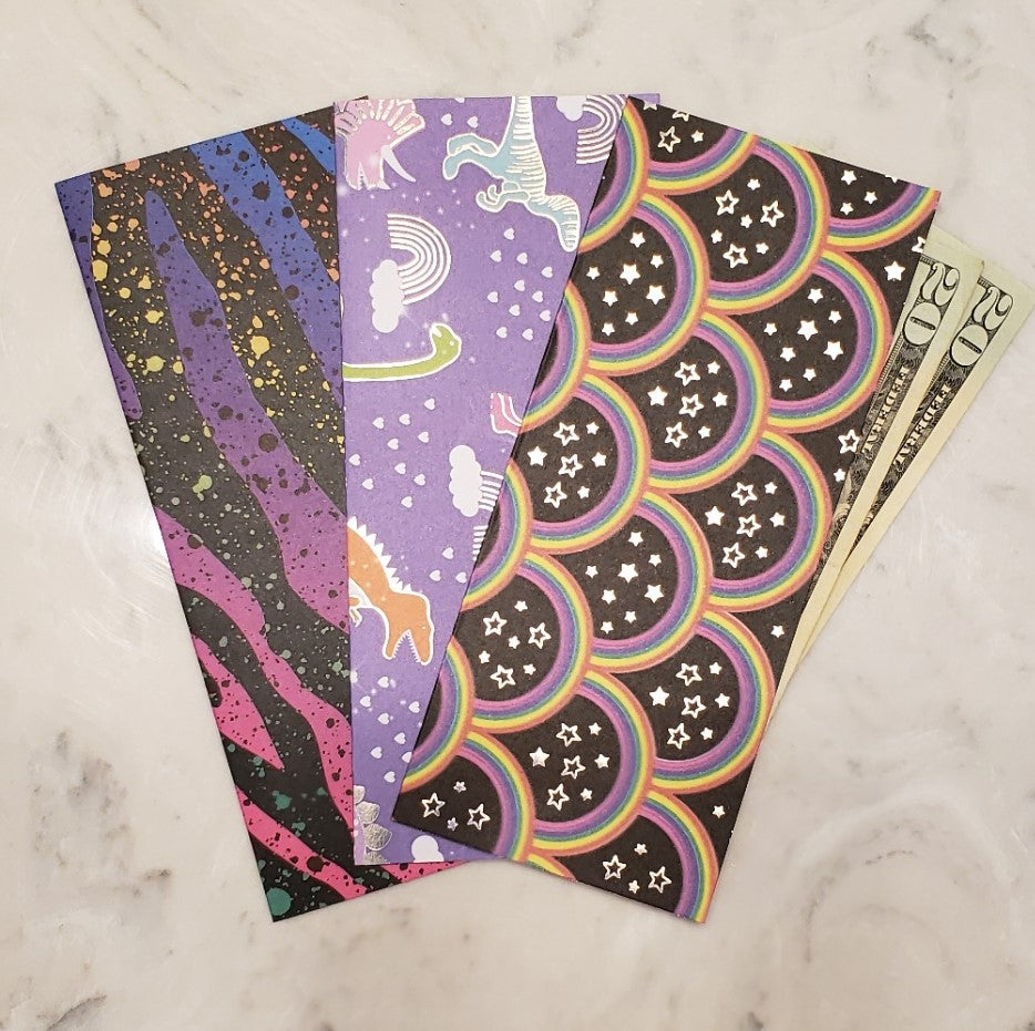 Laminated cash envelopes | set of 3| Children's Give Save Spend | Rainbows & Animals Dinosaurs  | Dave Ramsey inspired