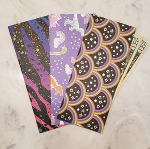 Laminated cash envelopes | set of 3| Children's Give Save Spend | Rainbows & Animals Dinosaurs  | Dave Ramsey inspired
