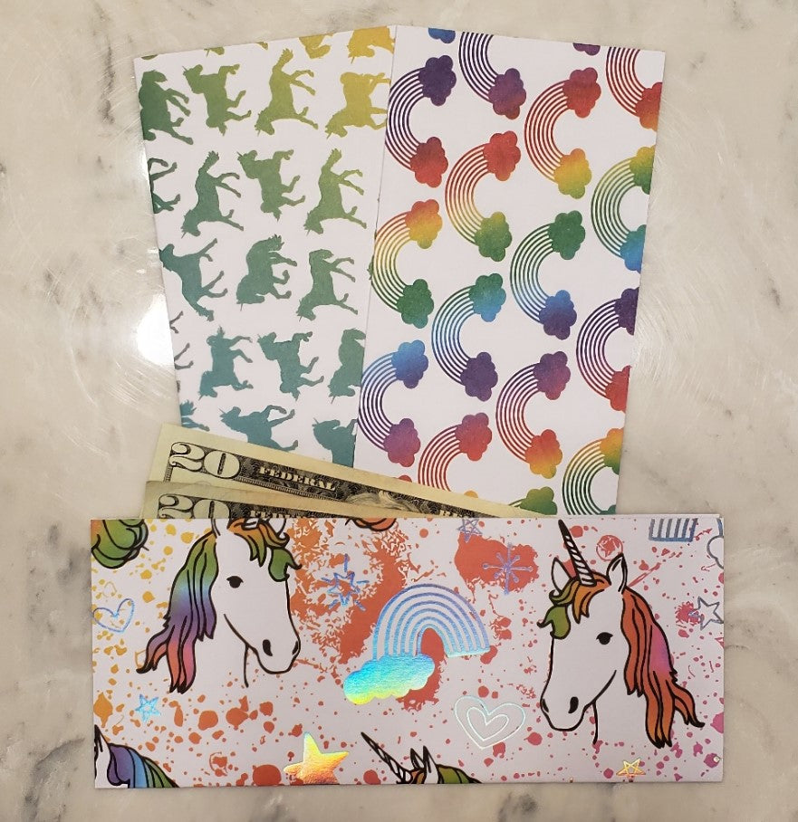 Laminated cash envelopes | set of 3| Children's Give Save Spend | Rainbows & Animals Unicorn  | Dave Ramsey inspired