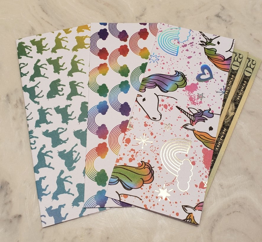 Laminated cash envelopes | set of 3| Children's Give Save Spend | Rainbows & Animals Unicorn  | Dave Ramsey inspired