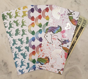 Laminated cash envelopes | set of 3| Children's Give Save Spend | Rainbows & Animals Unicorn  | Dave Ramsey inspired