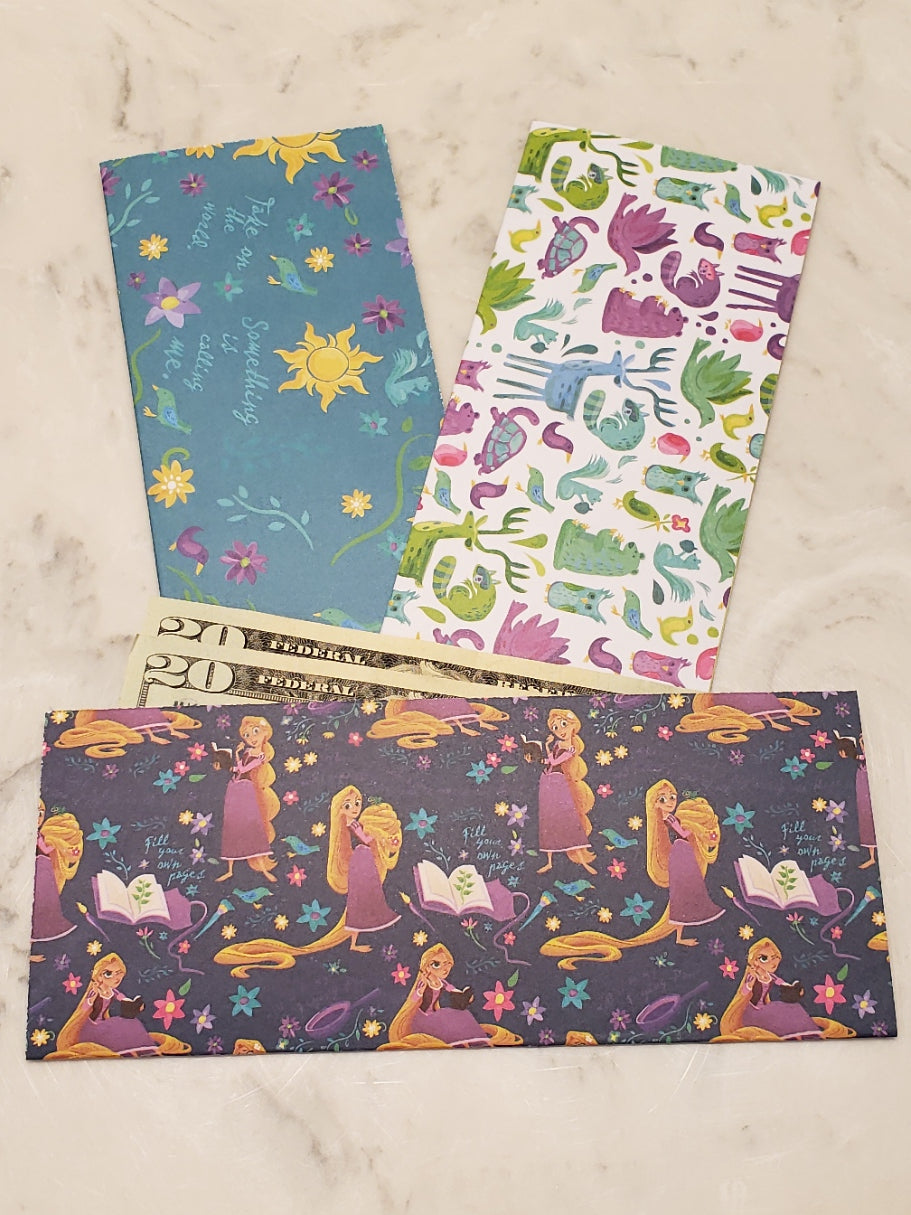 Laminated cash envelopes | set of 3| Children's Give Save Spend | Tangled Blue  | Dave Ramsey inspired