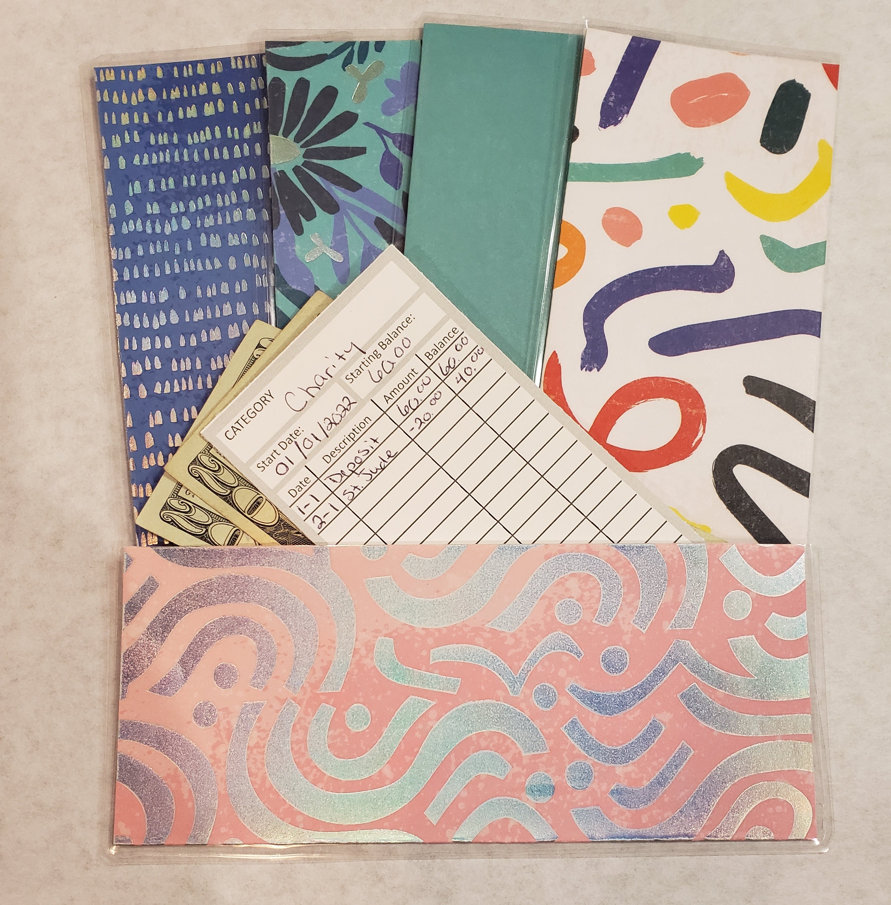 Laminated cash envelopes | set of 5| Daylight Lumiere De Jour| Feeling Blue| Dave Ramsey inspired