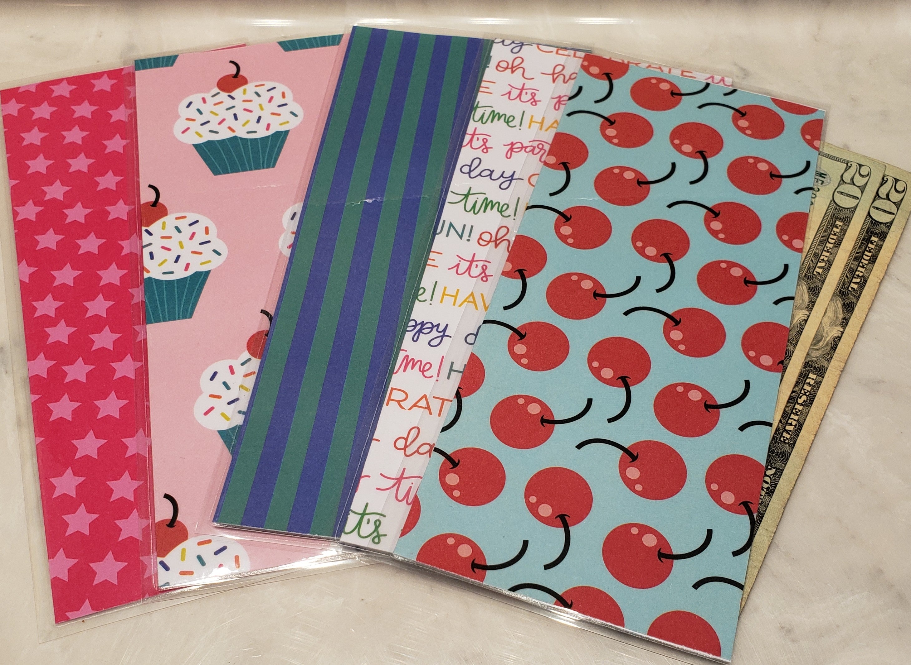 Laminated cash envelopes | set of 5| Treat Yourself Cherries | Dave Ramsey inspired