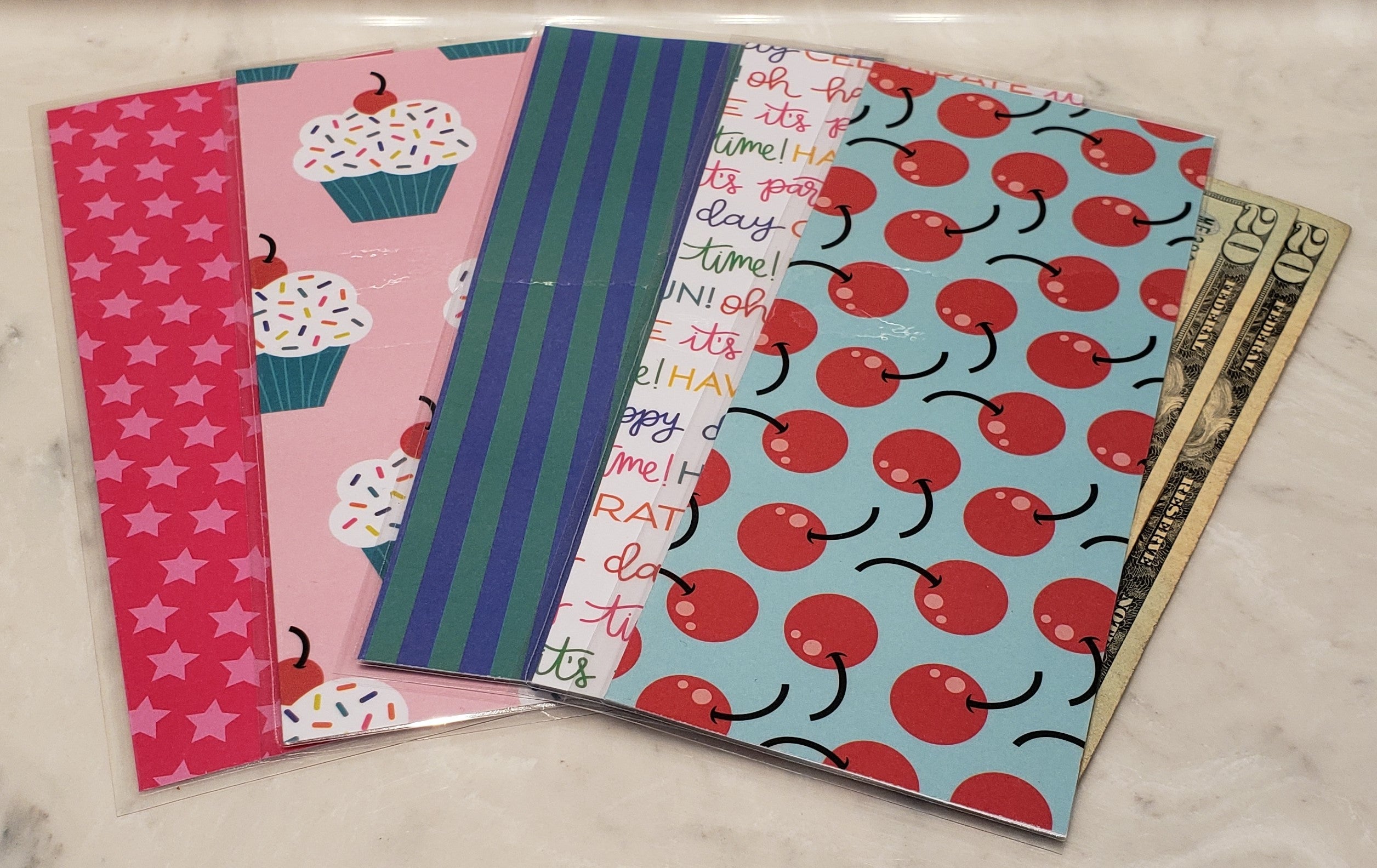 Laminated cash envelopes | set of 5| Treat Yourself Cherries | Dave Ramsey inspired